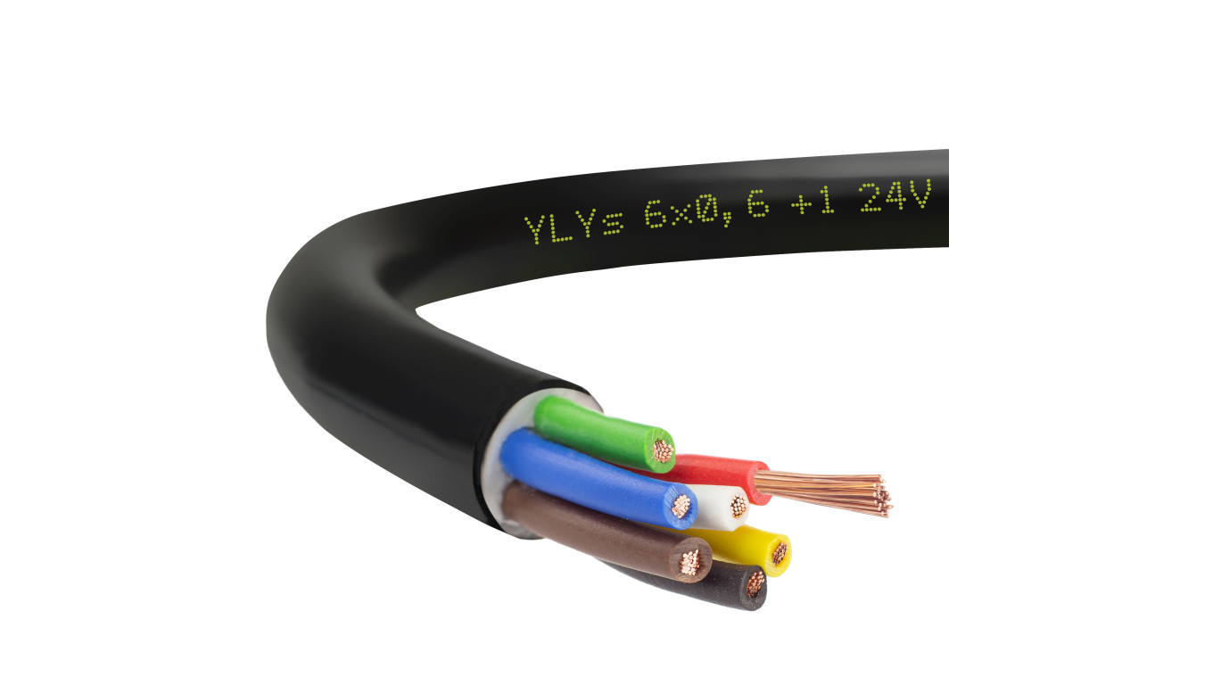 Przewód przyczepowy samochodowy YLYs 6x0,6 + 1x1 24V Elektrokabel /50m/