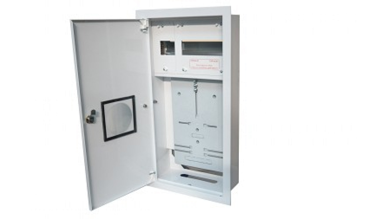 Rozdzielnia podtynkowa metalowa 1 X TL 3F na licznik elektroniczny + 11 zabezpieczeń zamek okienko RAL 9003A-RW12E