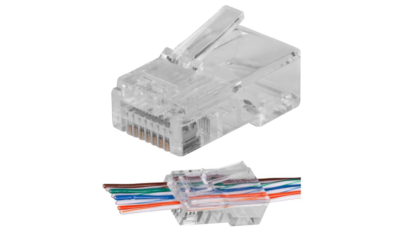 Wtyk modularny RJ45 8P8C kat.5e nieekranowany UTP drut przelotowy NEKU WORECZEK 100szt.