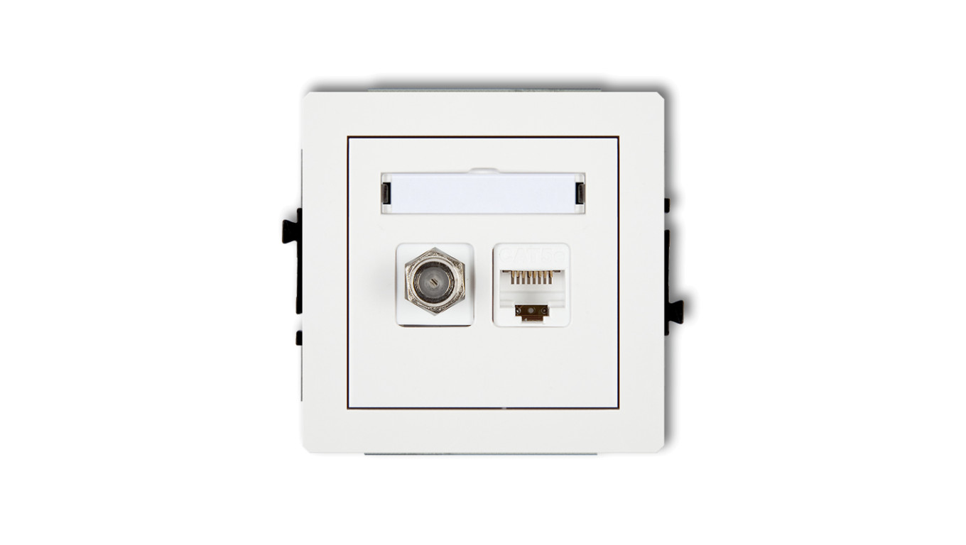 DECO Gniazdo antenowe pojedyncze typu F (SAT) + gniazda komputerowe pojedyncze 1xRJ45 kat. 5e 8-stykowy biały DGFK-1