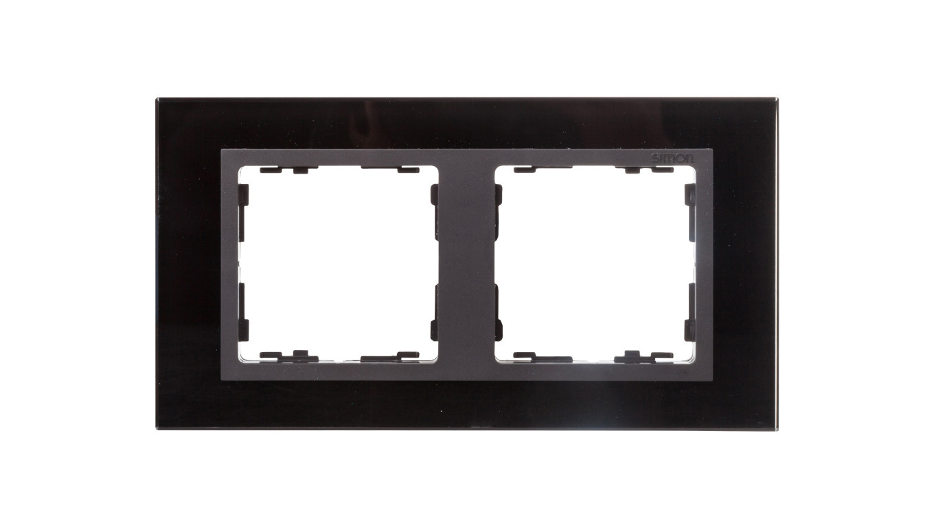 Simon 82 Ramka podwójna pozioma szklana czarna/ ramka pośrednia grafit 82827-32