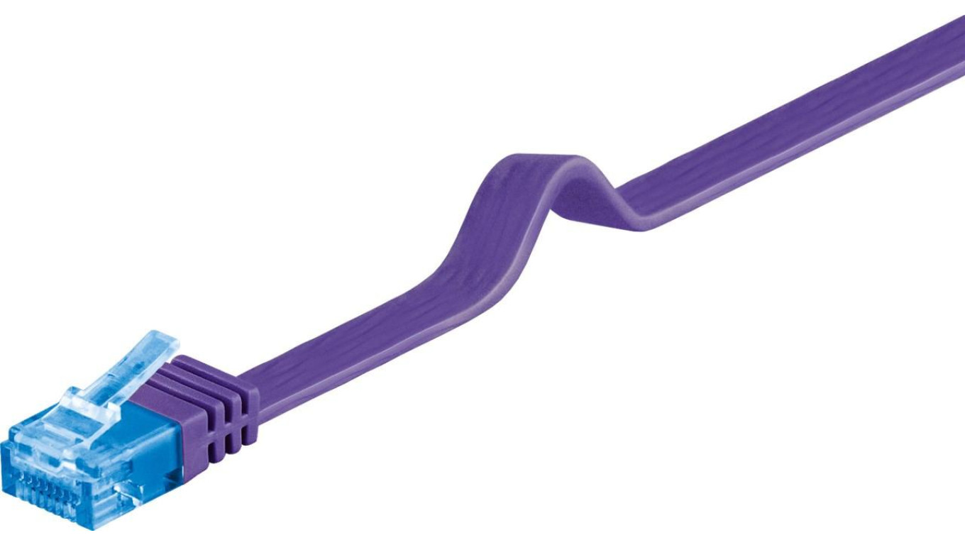 CAT 6A Płaska Kabel połączeniowy,U/UTP, Fioletowy - Długość kabla 0.5 m
