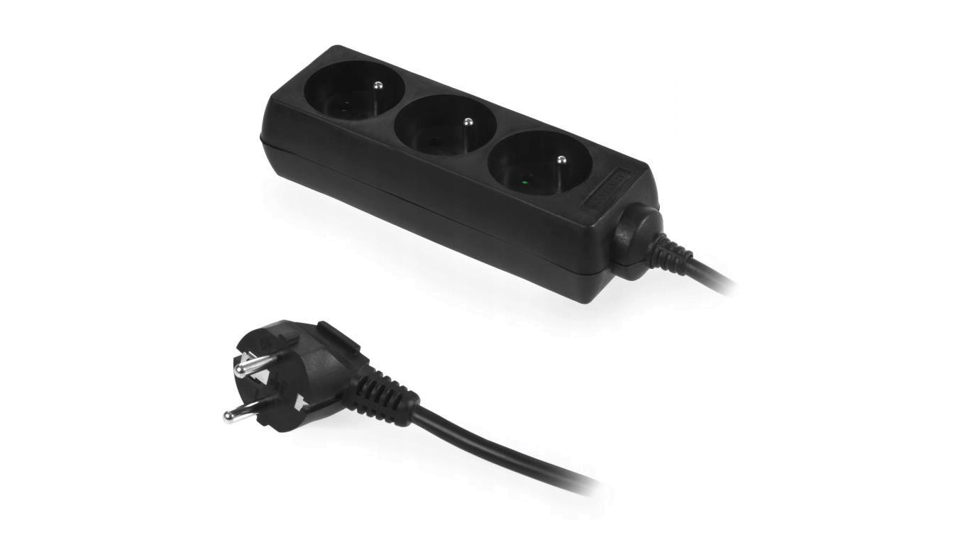 Przedłużacz elektryczny Listwa zasilająca na 3 gniazda 2P+Z czarna 3m ECO PLASTROL