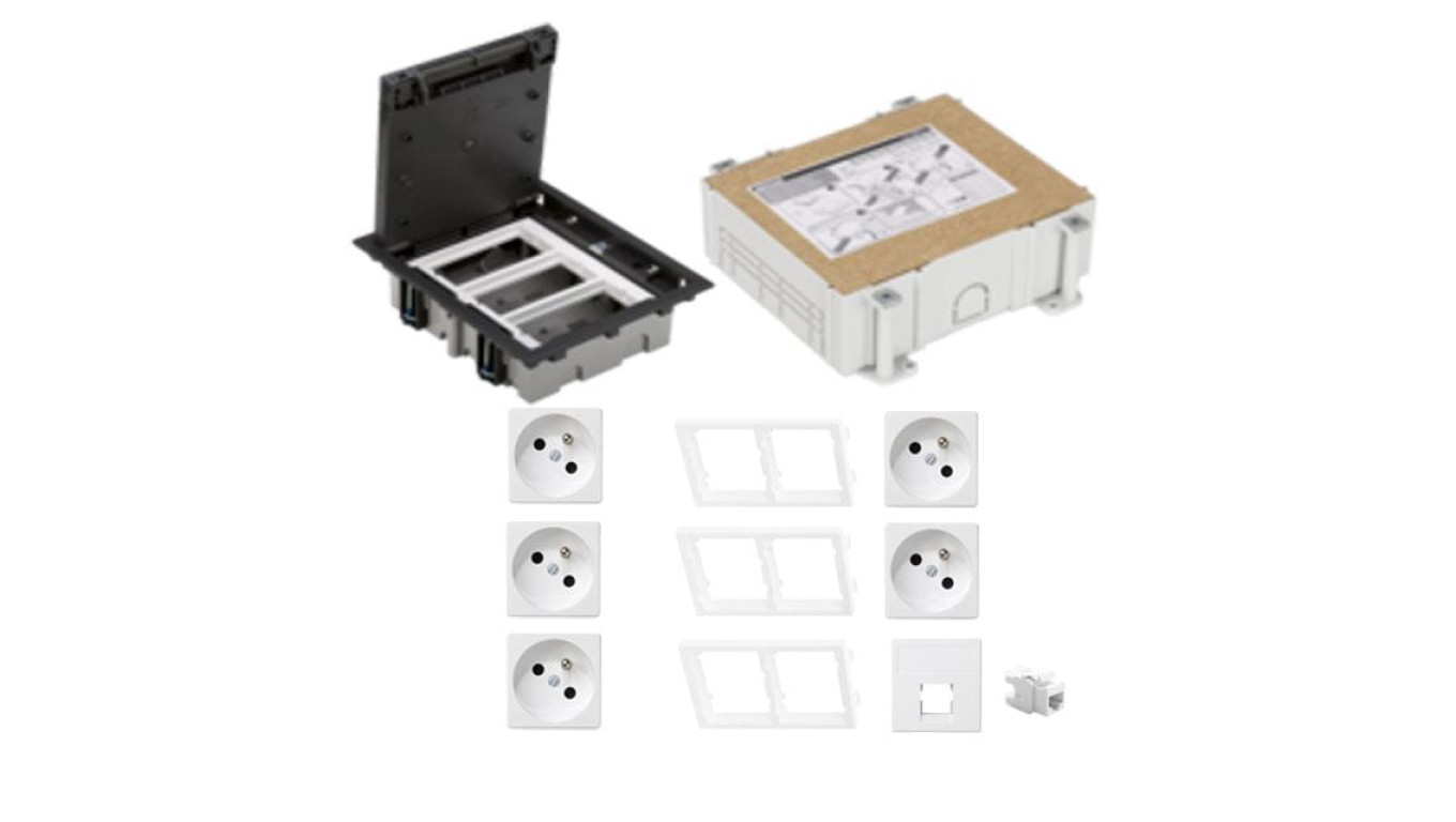KONTAKT SIMON FLOOR BOX puszka podłogowa 5x gniazdo pojedyncze z/u + 1x gniazdo RJ45 kat.6 nieekranowane + kaseta do wylewki