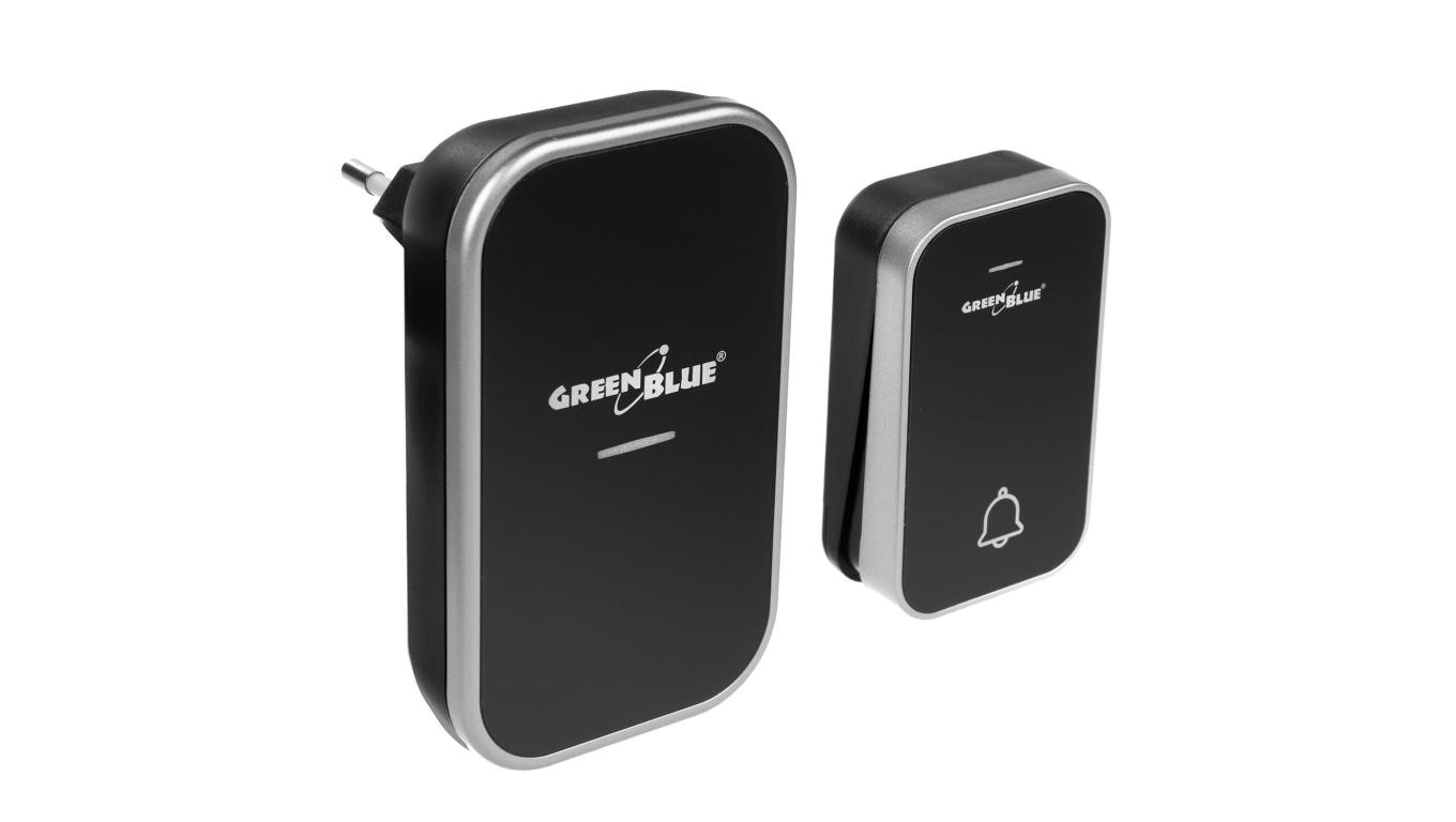 Dzwonek bezprzewodowy bezbateryjny kinetyczny GreenBlue, 38 melodii, czarny, zasięg do 200m, IP44, GB157 B