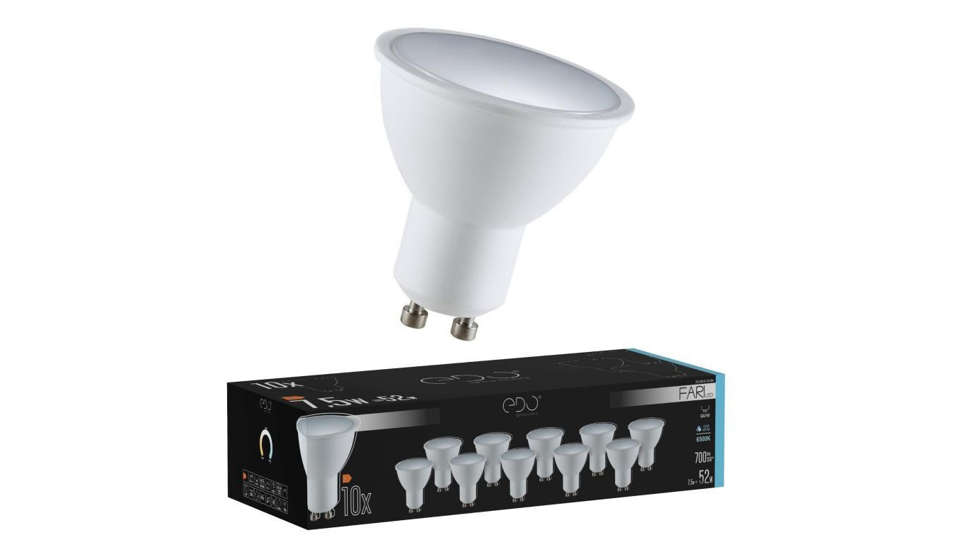Zestaw 10x żarówka FARI LED GU10 7,5W 6500K zimna CW 700lm 120st EDO777492 EDO