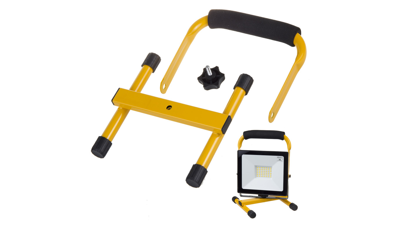Podłogowy statyw roboczy dla naświetlaczy LED Maclean, kolor żólty, stal, możliwość regulacji kąta, pasuje do MCE530/630, MCE632