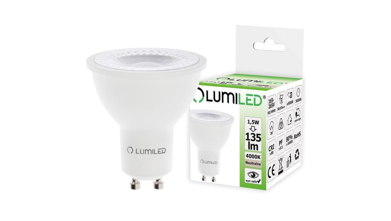 Żarówka LED GU10 1,5W = 15W 135lm 4000K Neutralna 36 LUMILED