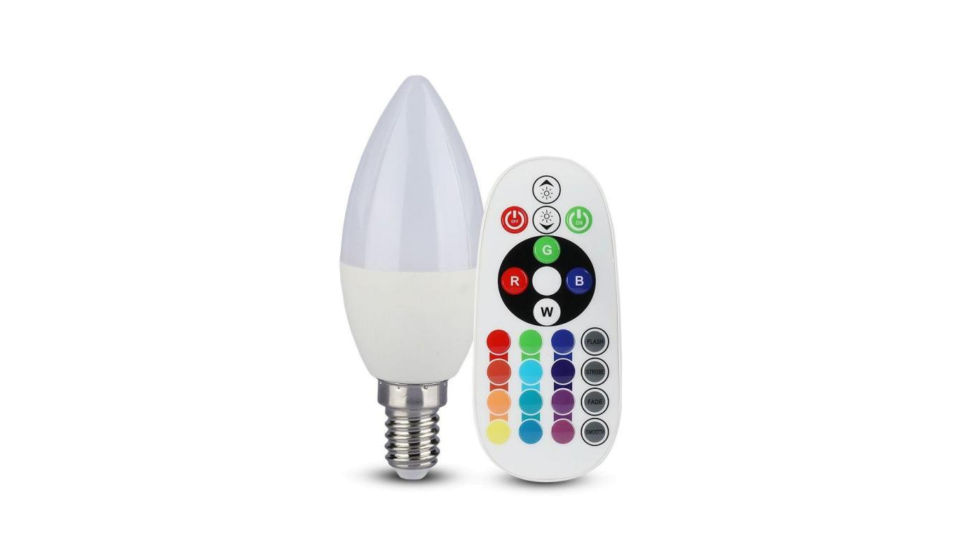 Żarówka LED 3,5W E14 C35 RGB+6400K Ściemnialna 320lm 200st. A+ (Sterowanie pilotem) 2771