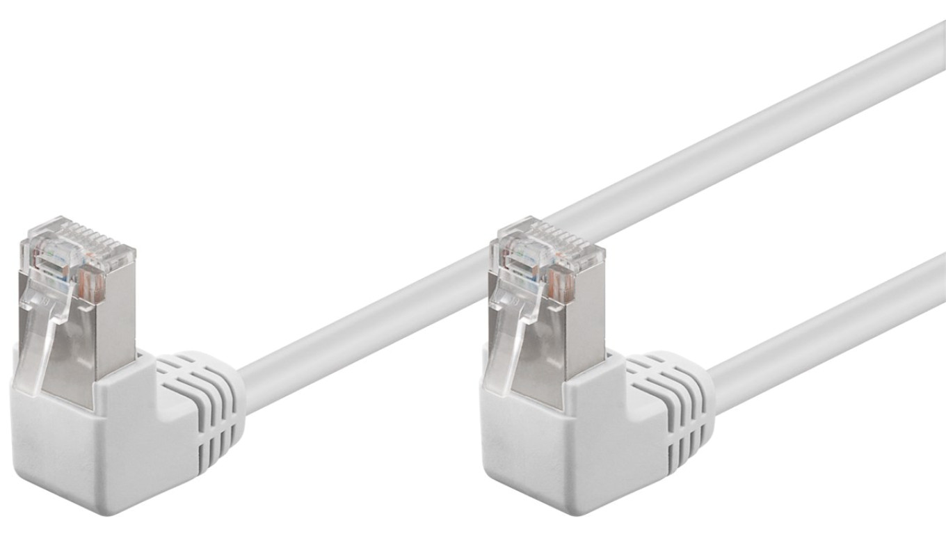CAT 5e Kabel łączący 2x 90 pod kątem,F/UTP, Biały - Długość kabla 1 m