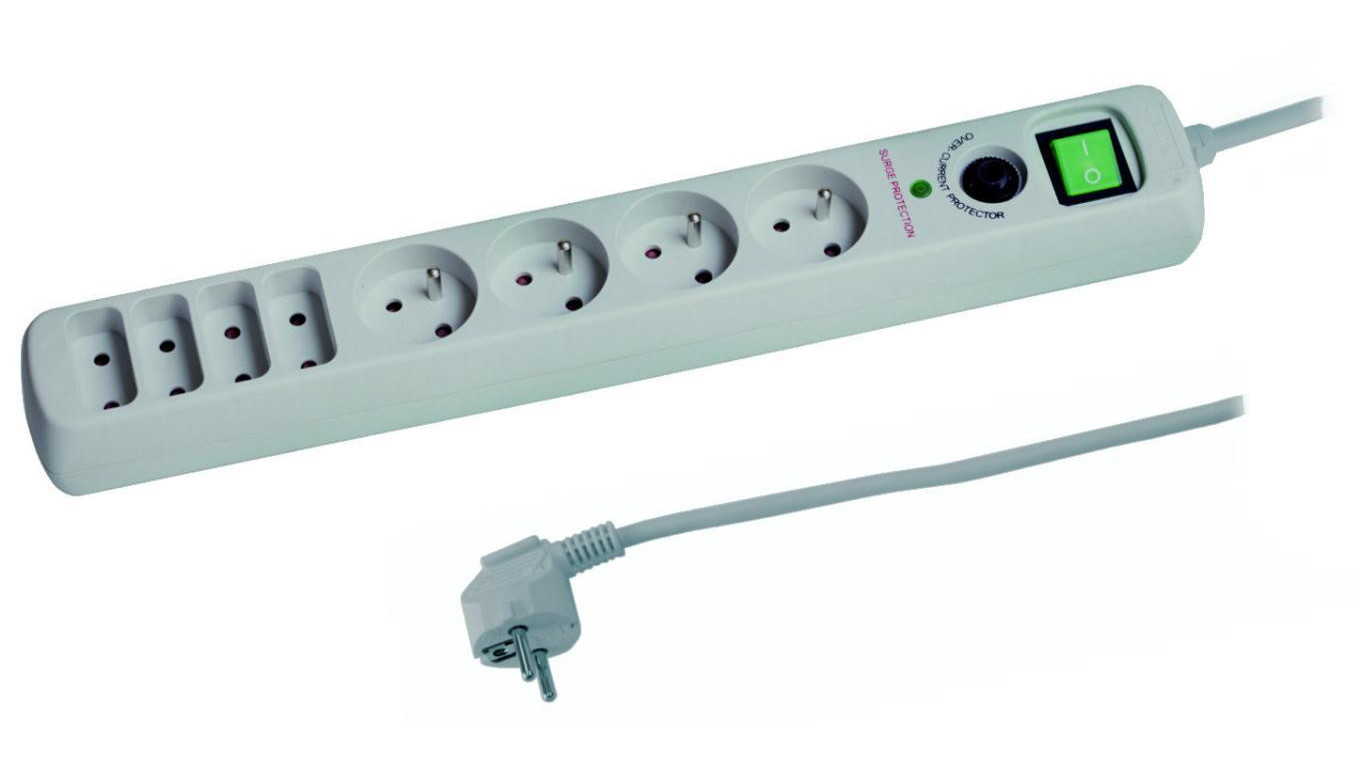 Przedłużacz 8-gniazdowy, 1,5m z filtrem przepięciowym, z wyłącznikiem, 3x1,0mm OWY 25026