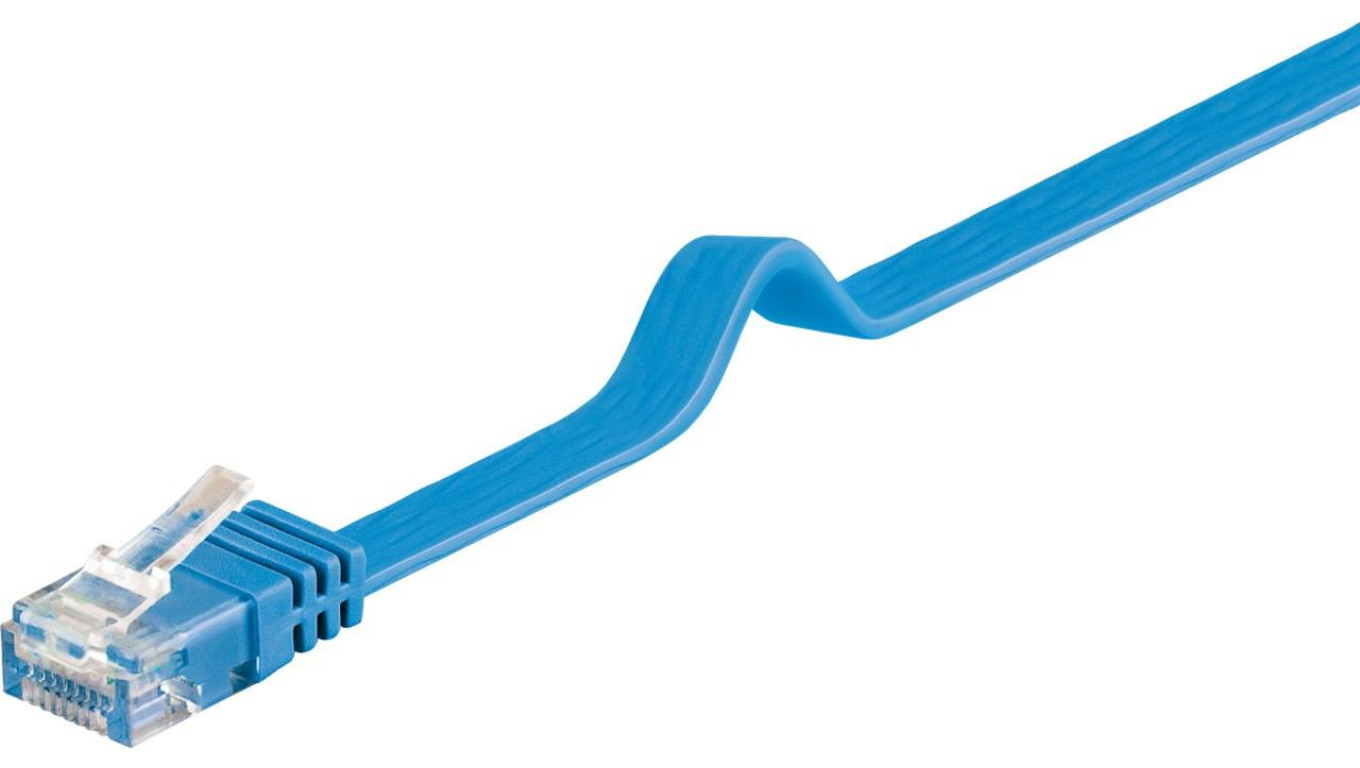 CAT 6Płaska Kabel połączeniowy,U/UTP, Niebieski - Długość kabla 1.5 m