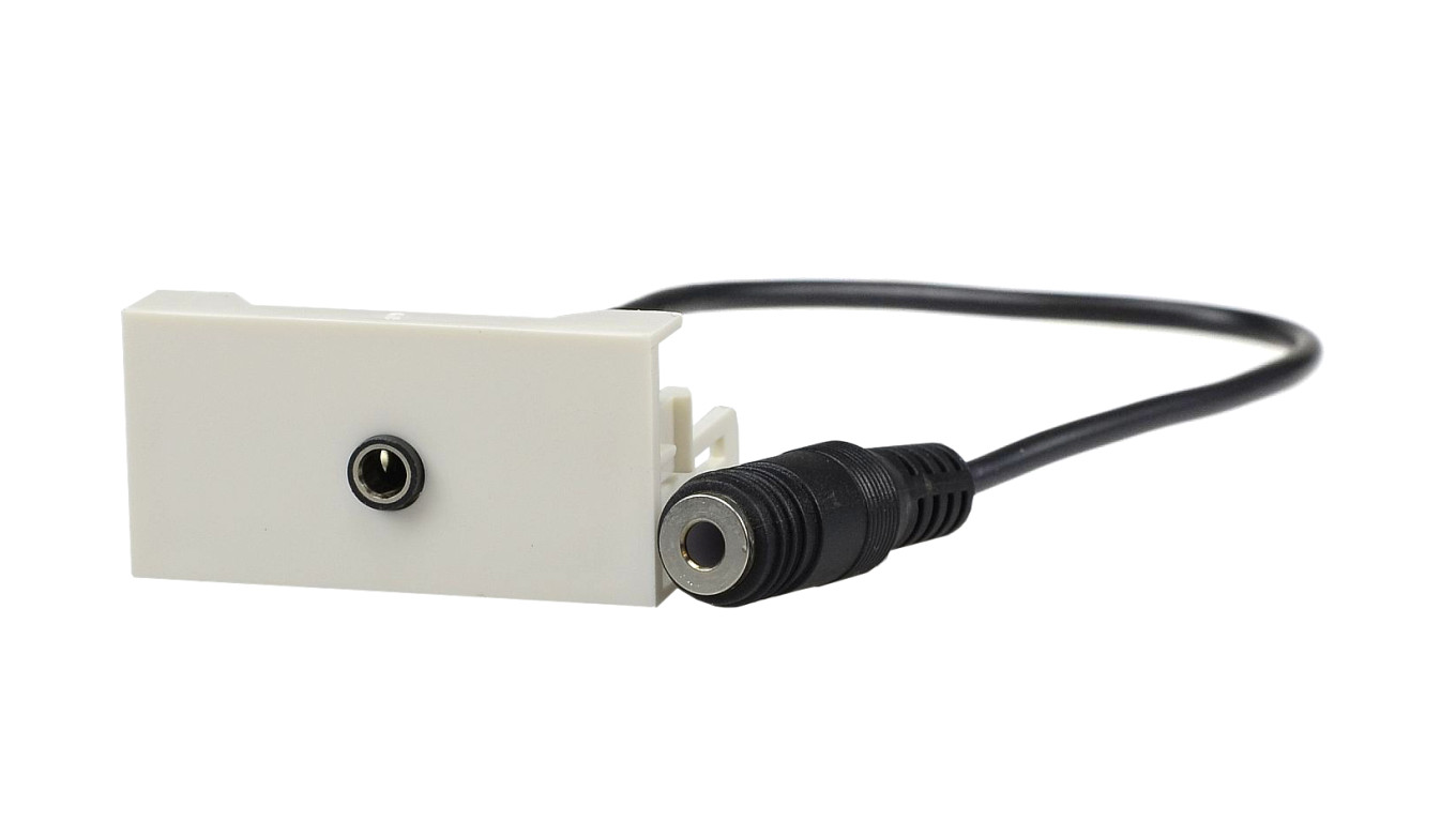 Gniazdo mini Jack 3,5mm z przewodem 20cm moduł 1M 22,5x45 biały Mediabox