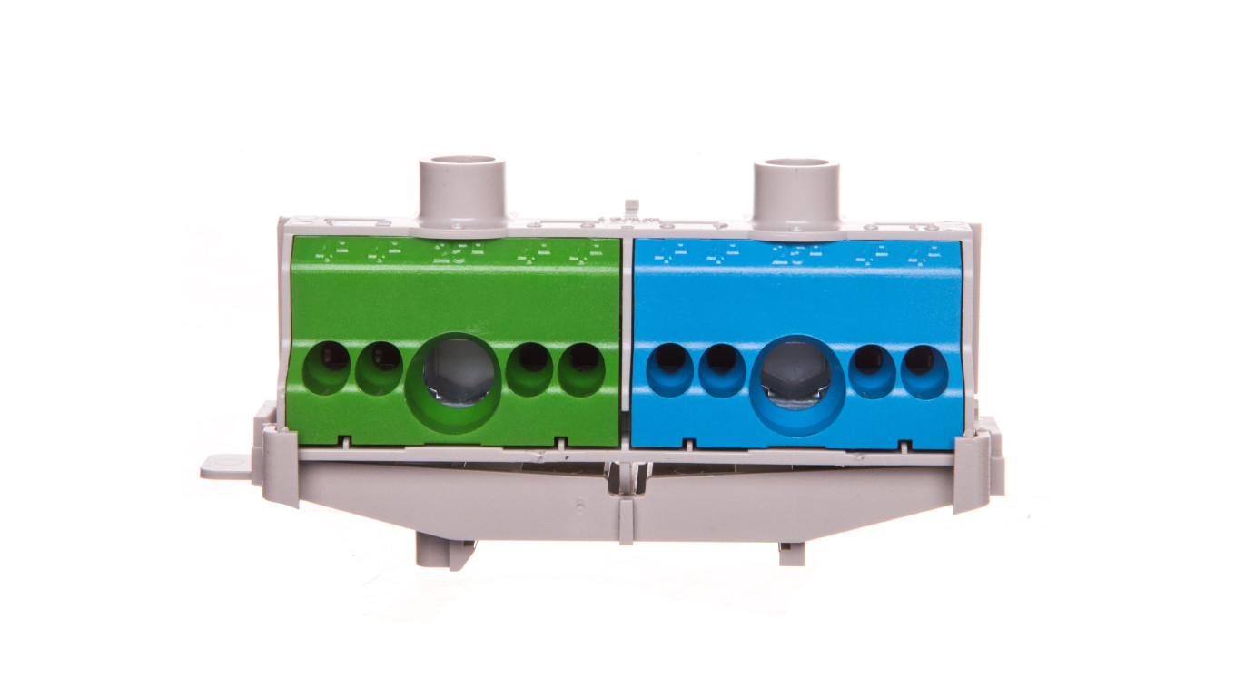 Listwa zaciskowa PE i N na szynę 80 A 2x(1x25mm + 4x4mm2) niebiesko-zielona FC PN 10 26001206