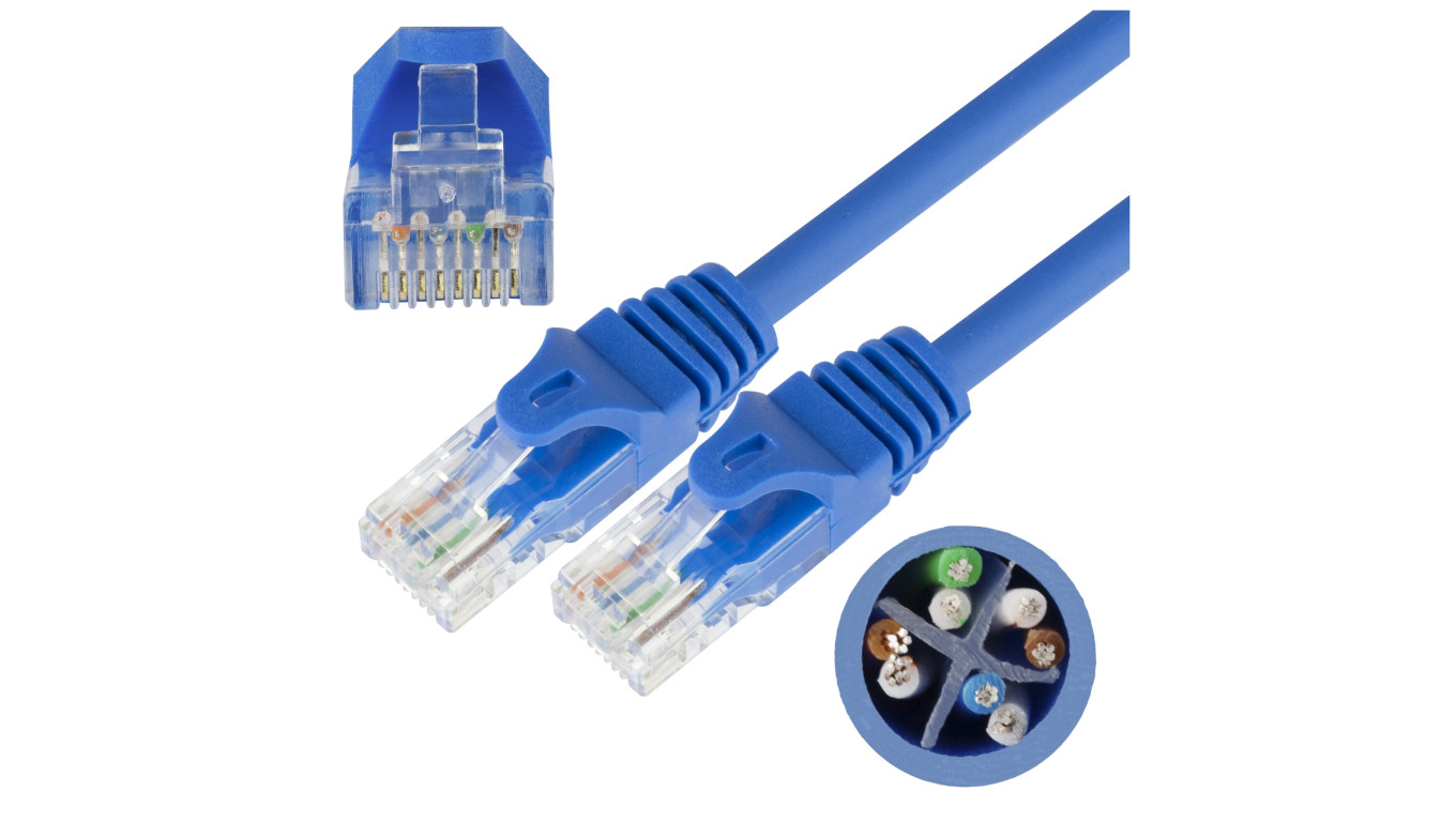 Patchcord UTP kat.6 kabel sieciowy LAN 2x RJ45 linka niebieski 0,5m NEKU