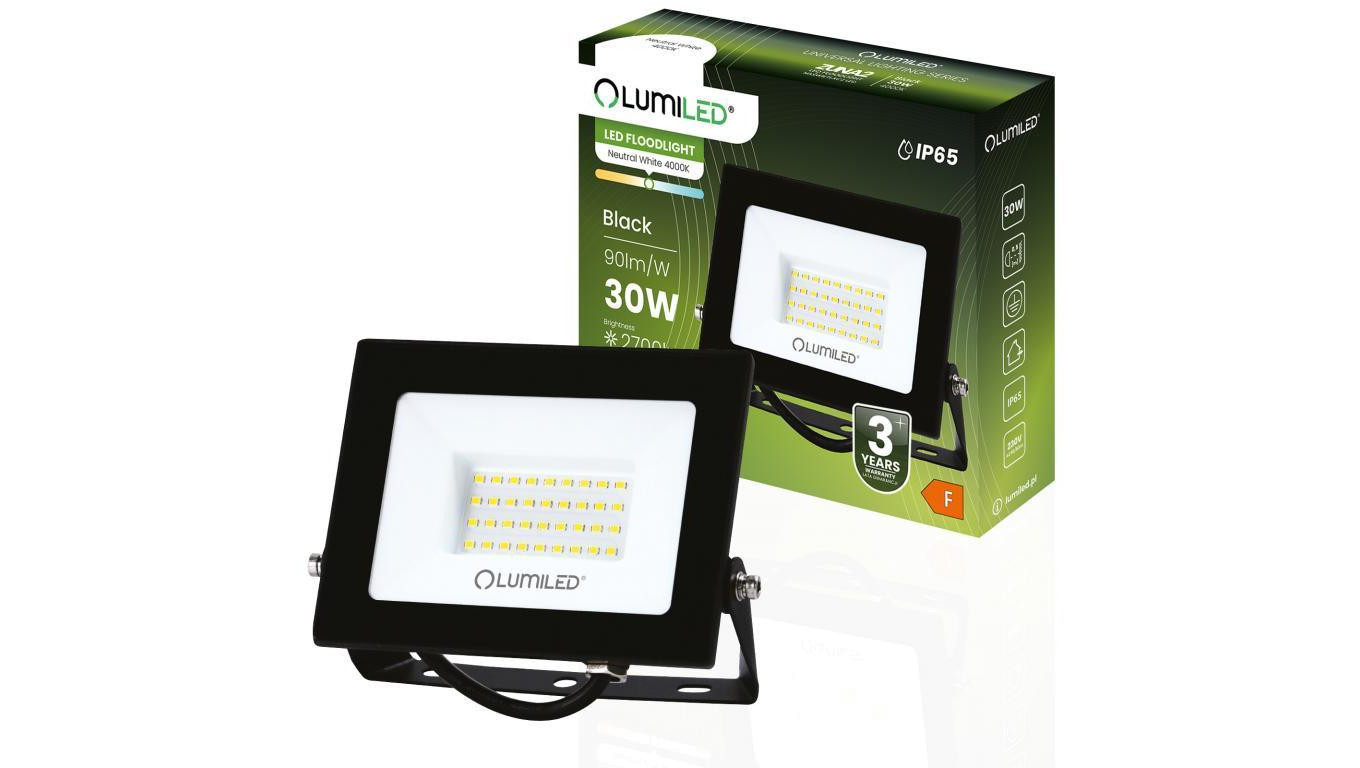 Naświetlacz LED ZUNA2 30W 2700lm 4000K IP65 Czarny LUMILED
