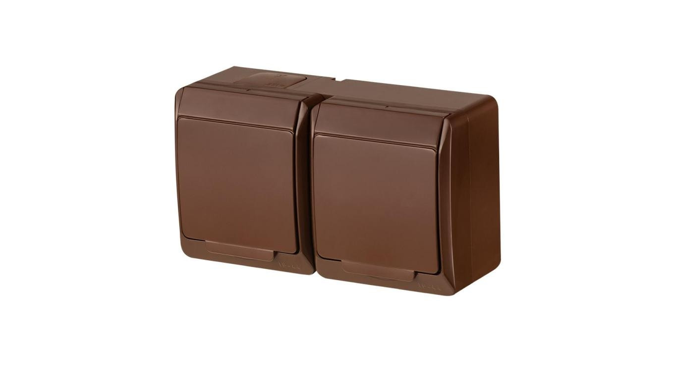HERMES Gniazdo podwójne z/u 2P+Z SCHUKO IP44 brązowe 0325-06