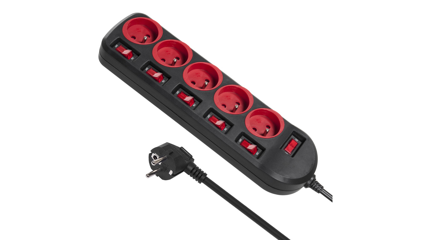 Listwa zasilająca przedłużacz 5 gniazd z włącznikami Maclean Energy MCE204 250VAC/10A 1,5m MCE204