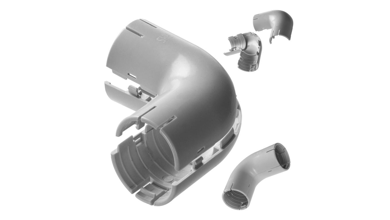 Łącznik składany kątowy LSK 20 szary do rur sztywnych (RL i RLM) oraz karbowanych (RKGL i RKGS) AKS