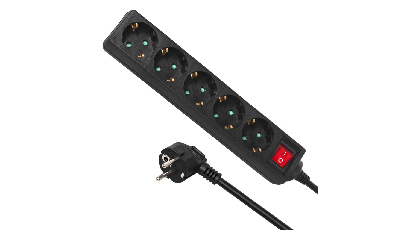 Listwa zasilająca przedłużacz 5 gniazd z wył czarny typ niemiecki 1,4m Maclean Energy MCE226G 3500W MCE226