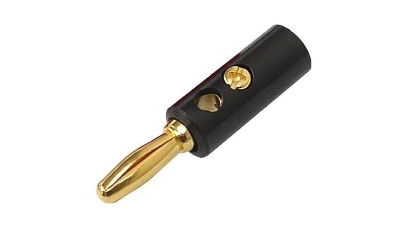Wtyk głośnikowy typu BANAN skręcany złoty prosty czarny