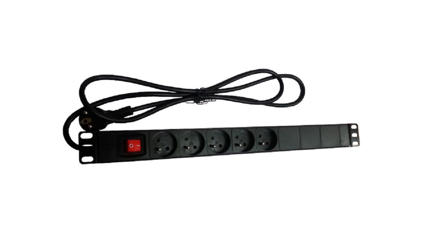Listwa zasilająca rack 19 cali PDU gniazdo 5 x CEE 7/5 wtyk CEE 7/7 z wyłącznikiem