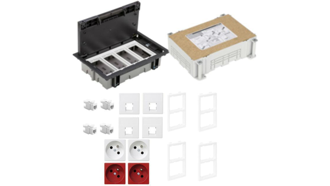 KONTAKT SIMON FLOOR BOX puszka podłogowa 2x gniazdo pojedyncze z/u + 2x DATA + 4x gniazdo RJ45 kat. 6 nieekranowany + kaseta do