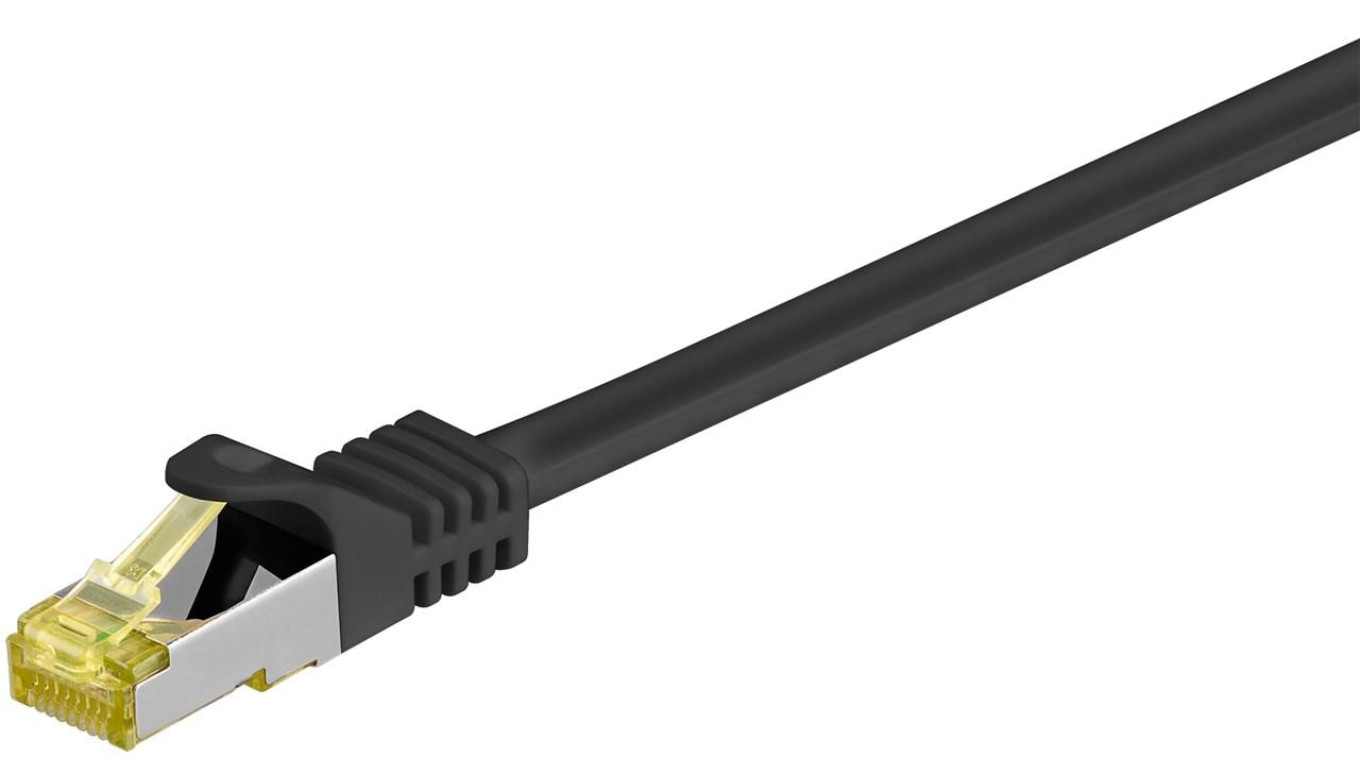 RJ45 patchkabel, CAT 6A S/FTP (PiMF), 500 MHz z CAT 7 kable surowym, czarny - Długość kabla 7.5 m