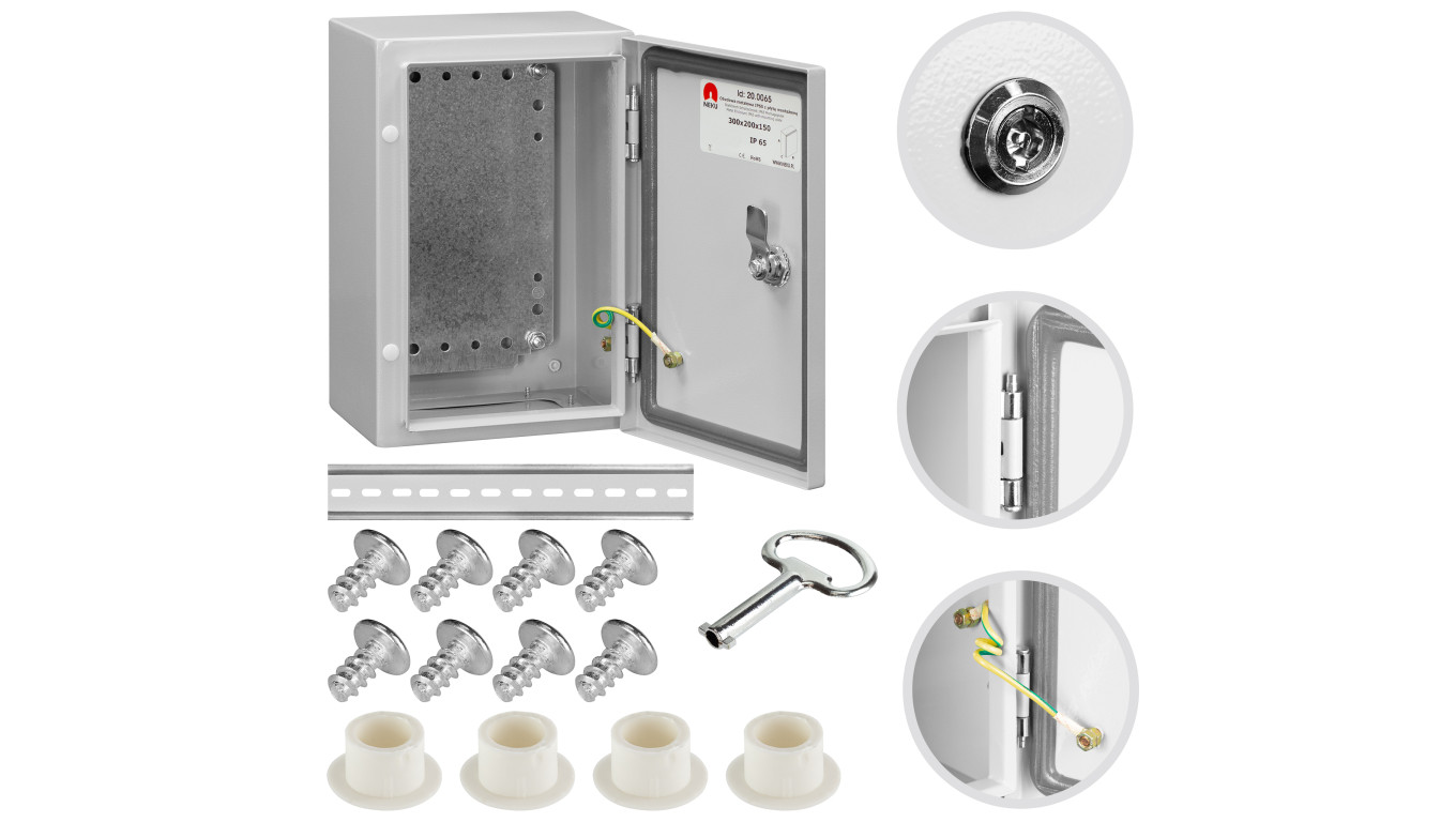 Obudowa hermetyczna rozdzielnia metalowa z płytą montażową 300x200x150 IP65 natynkowa NEKU