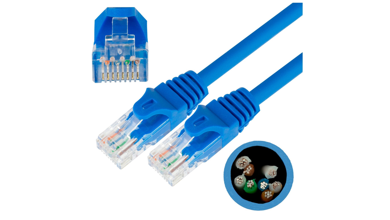 Patchcord UTP kat.5e kabel sieciowy LAN 2x RJ45 linka niebieski 0,5m NEKU