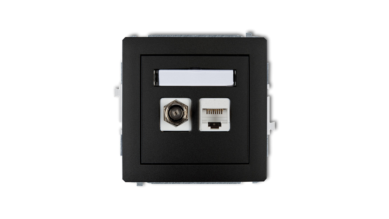 DECO Gniazdo antenowe pojedyncze typu F (SAT) + gniazda komputerowe pojedyncze 1xRJ45 kat. 5e 8-stykowy czarny mat 12DGFK-1