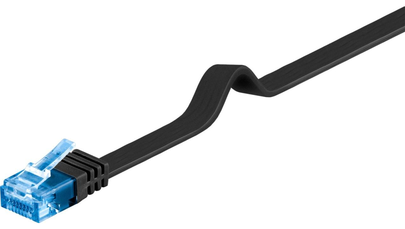 CAT 6A Płaska Kabel połączeniowy,U/UTP, Czarny - Długość kabla 10 m