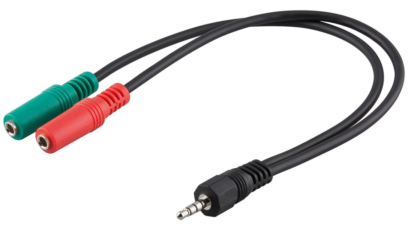 Adapter do słuchawek komputerowych, 1 x 3,5 mm AUX 4-pinowy na 2 x 3,5 mm AUX 3-pinowy - Długość kabla 0.3 m