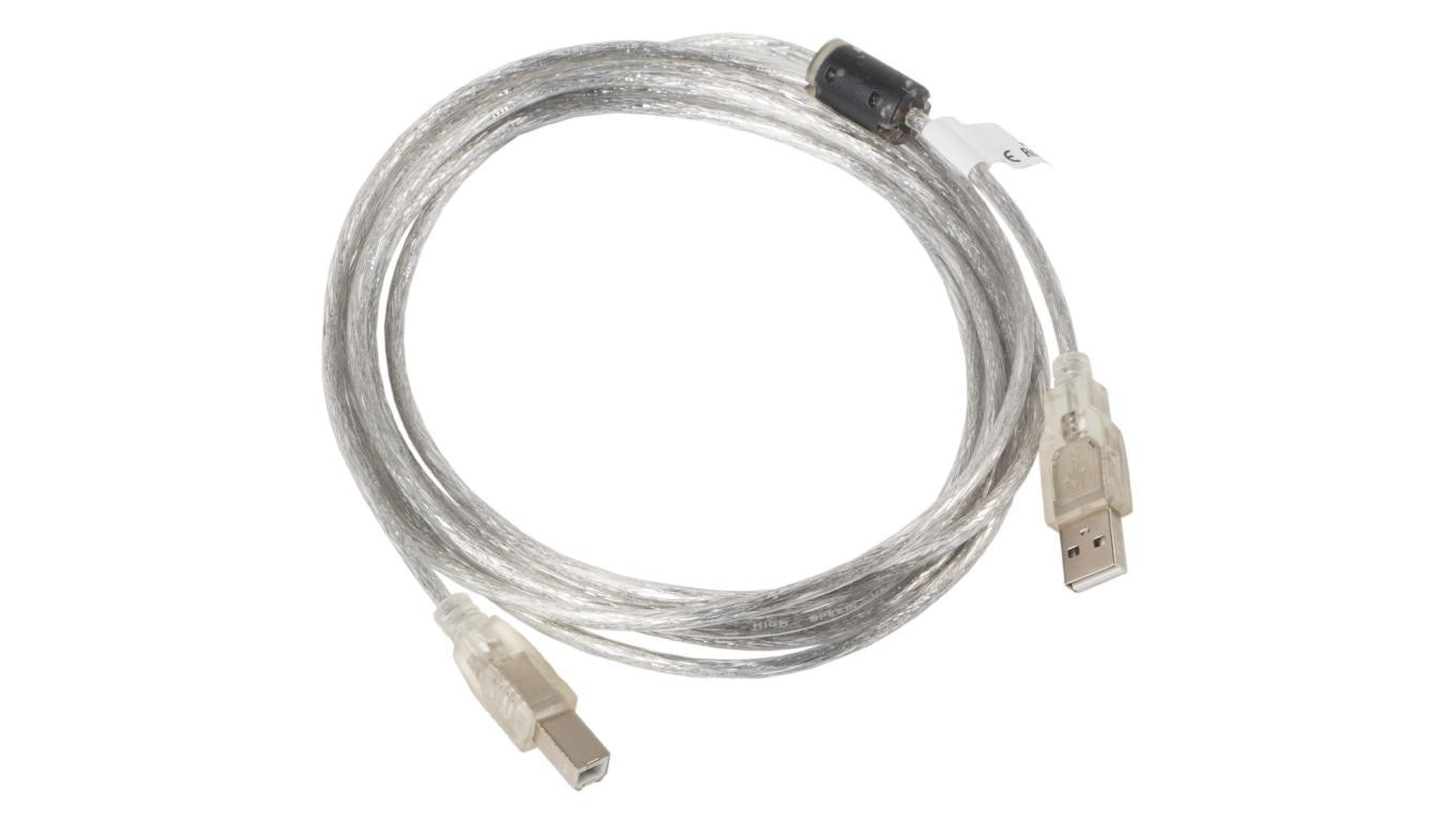 Kabel drukarkowy USB 2.0 A / B (wtyk / wtyk) transparentny ferryt 3m LANBERG