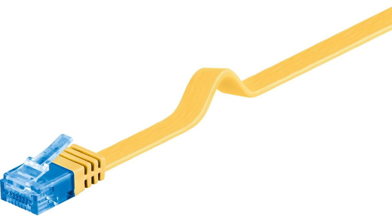 CAT 6A Płaska Kabel połączeniowy,U/UTP, Żółty - Długość kabla 1 m