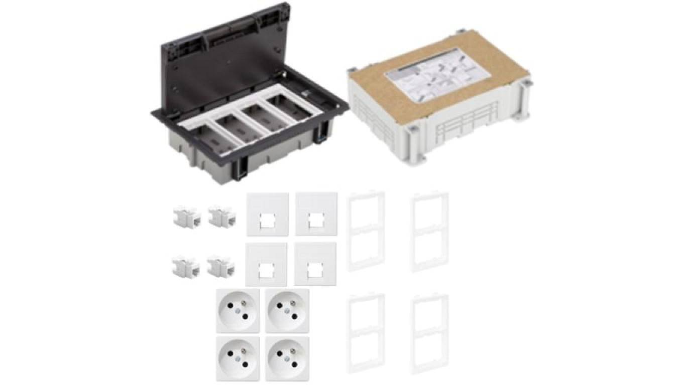 KONTAKT SIMON FLOOR BOX puszka podłogowa 4x gniazdo pojedyncze z/u + 4x gniazdo RJ45 kat. 6 nieekranowany + kaseta do wylewki