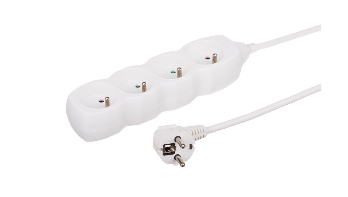 Przedłużacz 4-gniazdowy, 3m biały, 3x1,0mm OWY 34430