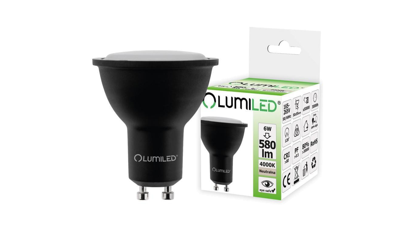 Żarówka LED GU10 6W = 60W 580lm 4000K Neutralna 120 Czarna LUMILED