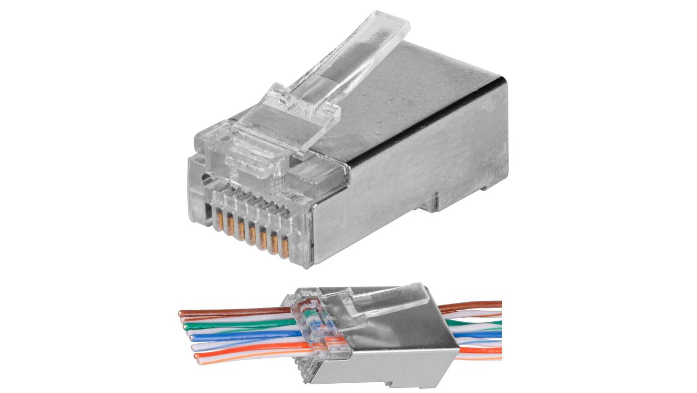Wtyk modularny RJ45 8P8C kat.5e ekranowany FTP drut przelotowy NEKU WORECZEK 100szt.