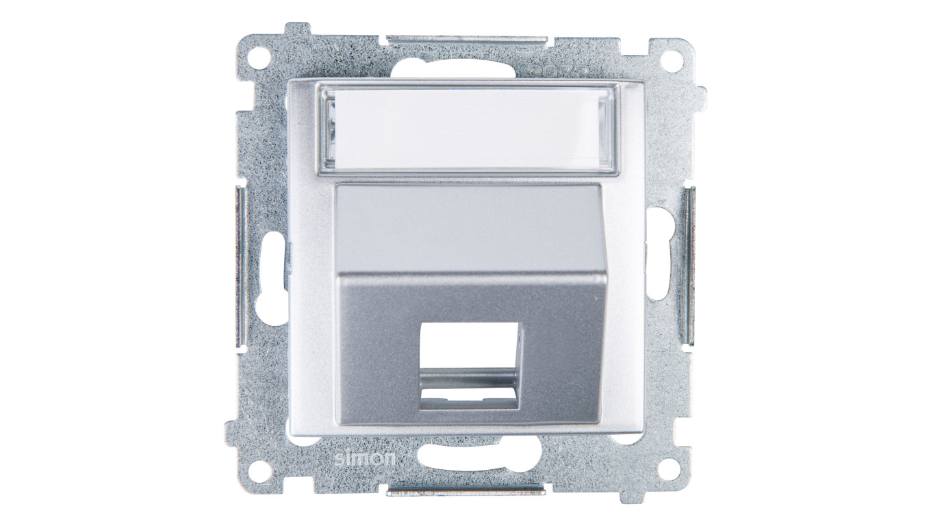 Simon 54 Pokrywa gniazda teleinformatycznego pojedynczego RJ skośna z polem opisowym srebrny mat DKP1S.01/43