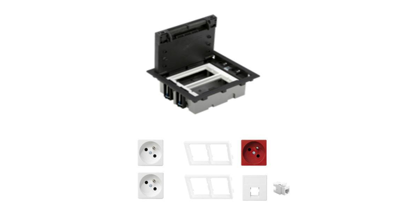 KONTAKT SIMON FLOOR BOX puszka podłogowa 2x gniazdo z/u +1x gniazdo DATA + 1x gniazdo RJ45 kat. 6 nieekranowane do podłóg techni
