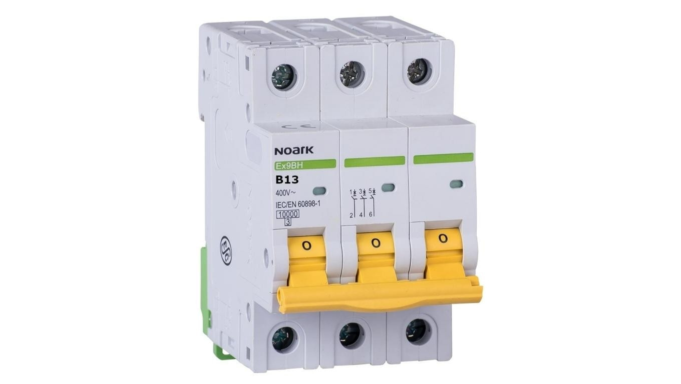 Wyłącznik nadprądowy S bezpiecznik 3-fazowy B13 (B 13A) 3-biegunowy 3P (400V AC) 3-modułowy NOARK