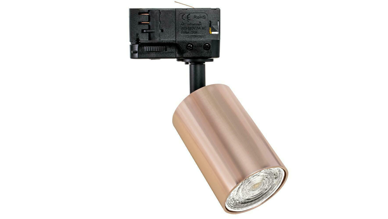 Oprawa na szynę VERONA Gu10 LuxSystem-1F jednofazowa Rose Gold (złoty różany) z czarnym przegubem i czarnym adapterem