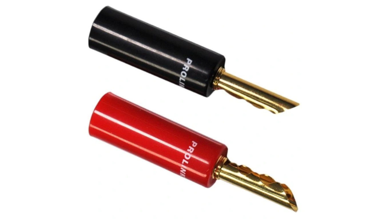 PROLINK Premium TBC-055 Wtyk głośnikowy typu BANAN skręcany półotwarty pozłacany komplet 2szt.