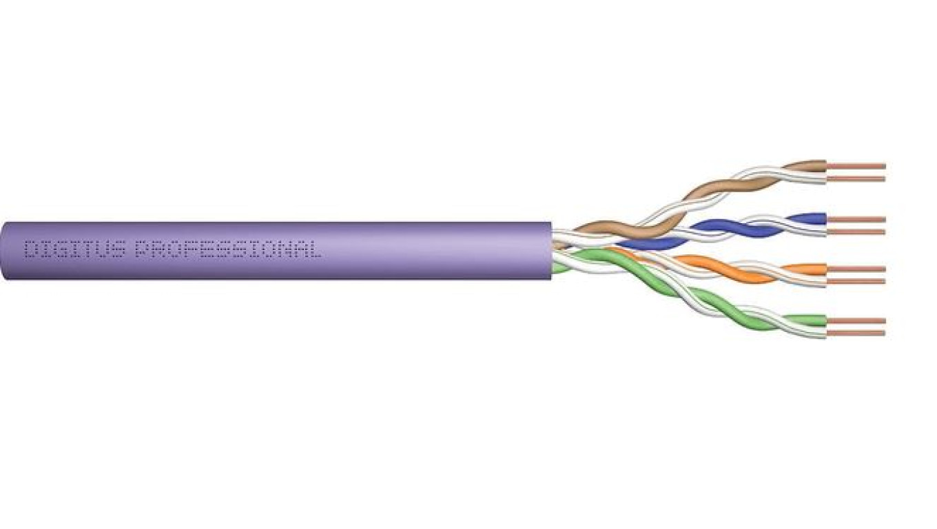 Kabel instalacyjny DIGITUS kat.6, U/UTP, Eca, AWG 24/1, PVC, 305m, fioletowy, karton DK-1611-V-305-1