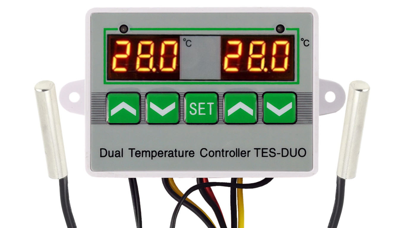 REGULATOR TEMPERATURY TERMOSTAT CYFROWY ALARM 2w1 PODWÓJNY 24V