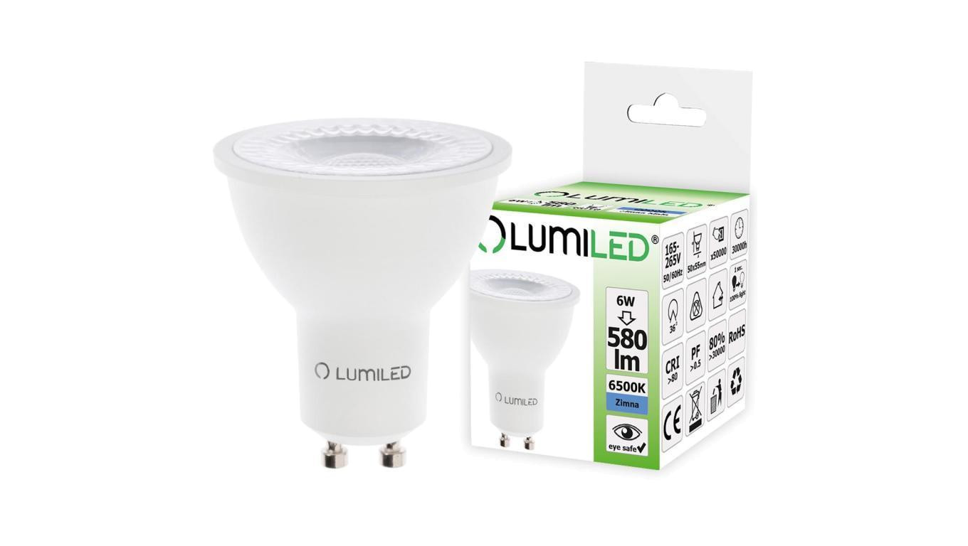 Żarówka LED GU10 6W = 60W 580lm 6500K Zimna 36 LUMILED