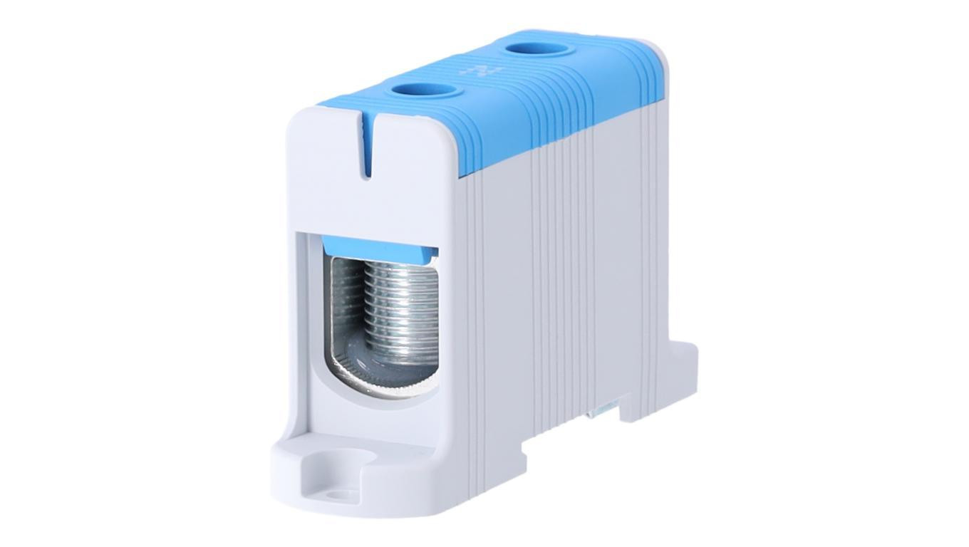 Blok rozdzielczy odgałęźny Al/Cu 35-150mm2 (max. 150mm2) na szynę TH35 niebieski FJ-E150/B HEDO