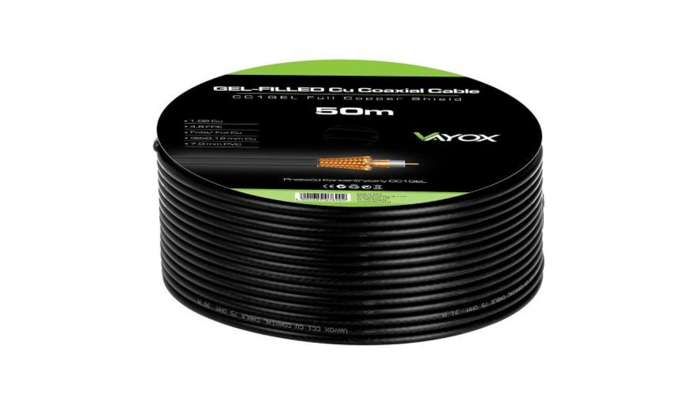 Przewód koncentryczny 1.02 Cu + 32x0.12mm Cu CC1-50GEL czarny Vayox 50m