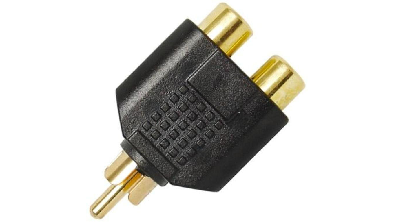 Przejście Adapter Audio do Subwoofera 1x RCA Cinch (wtyk) / 2x RCA Cinch (gniazdo) pozłacany czarny